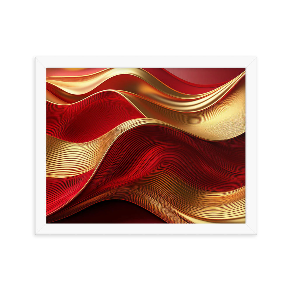 Red and Gold Waves - Framed poster