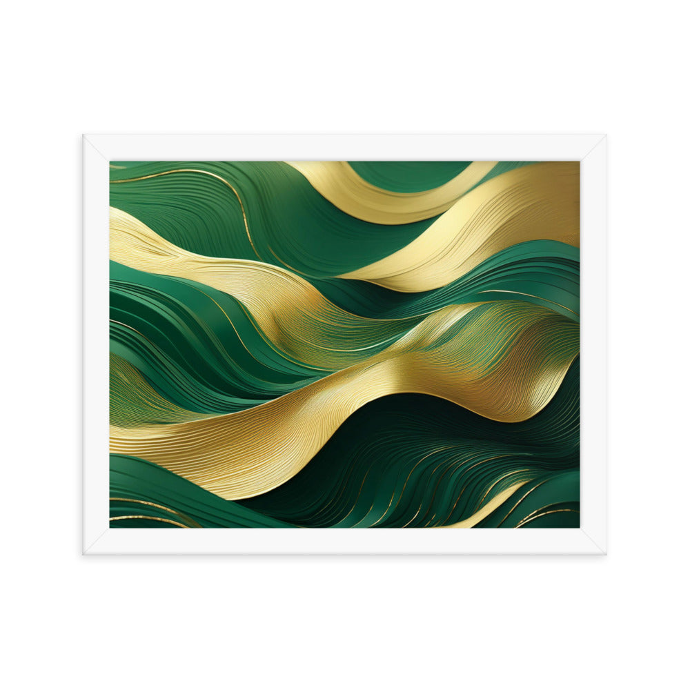 Green and Gold Waves - Framed poster