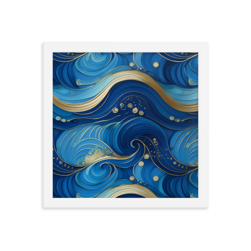 Blue and Gold Waves - Framed poster