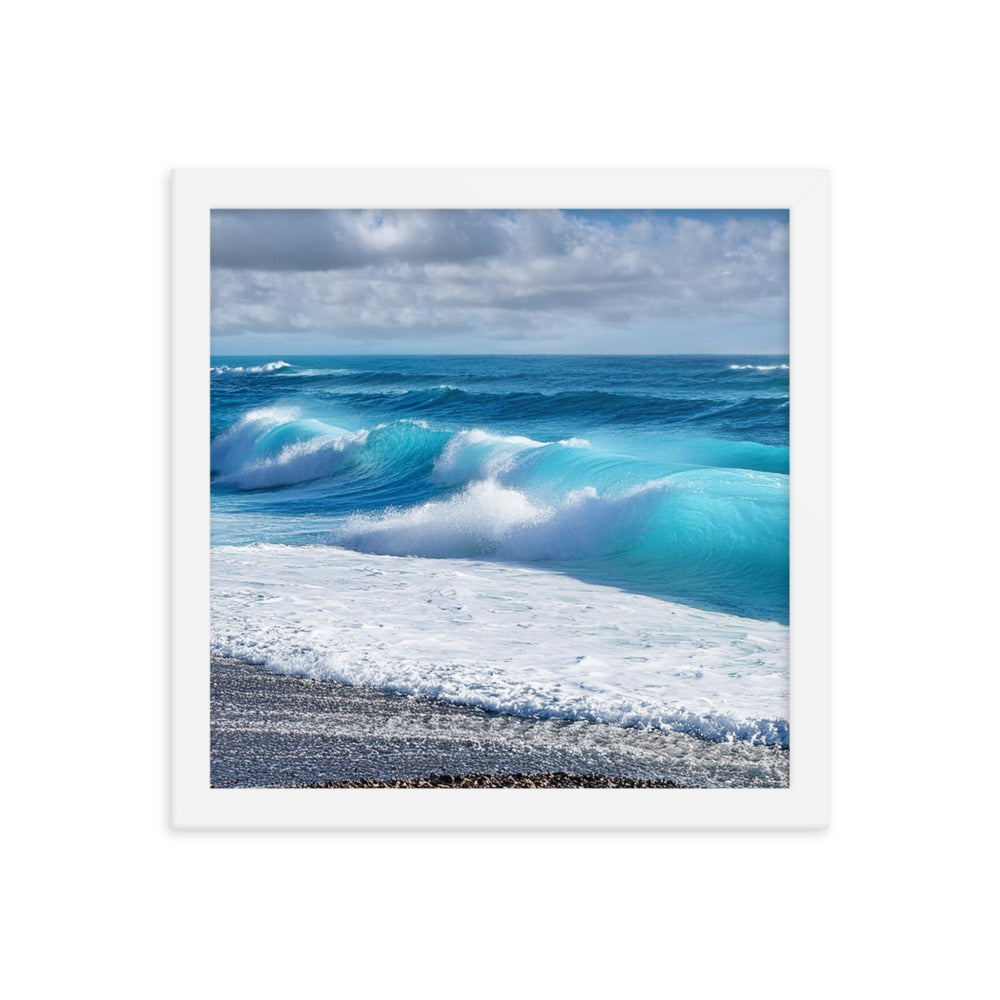 Black Sand Beach Waves - Framed poster