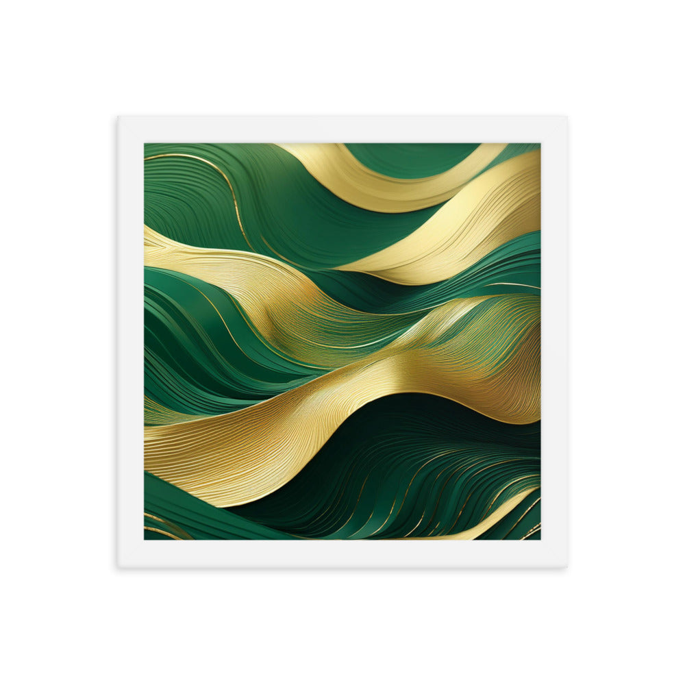 Green and Gold Waves - Framed poster