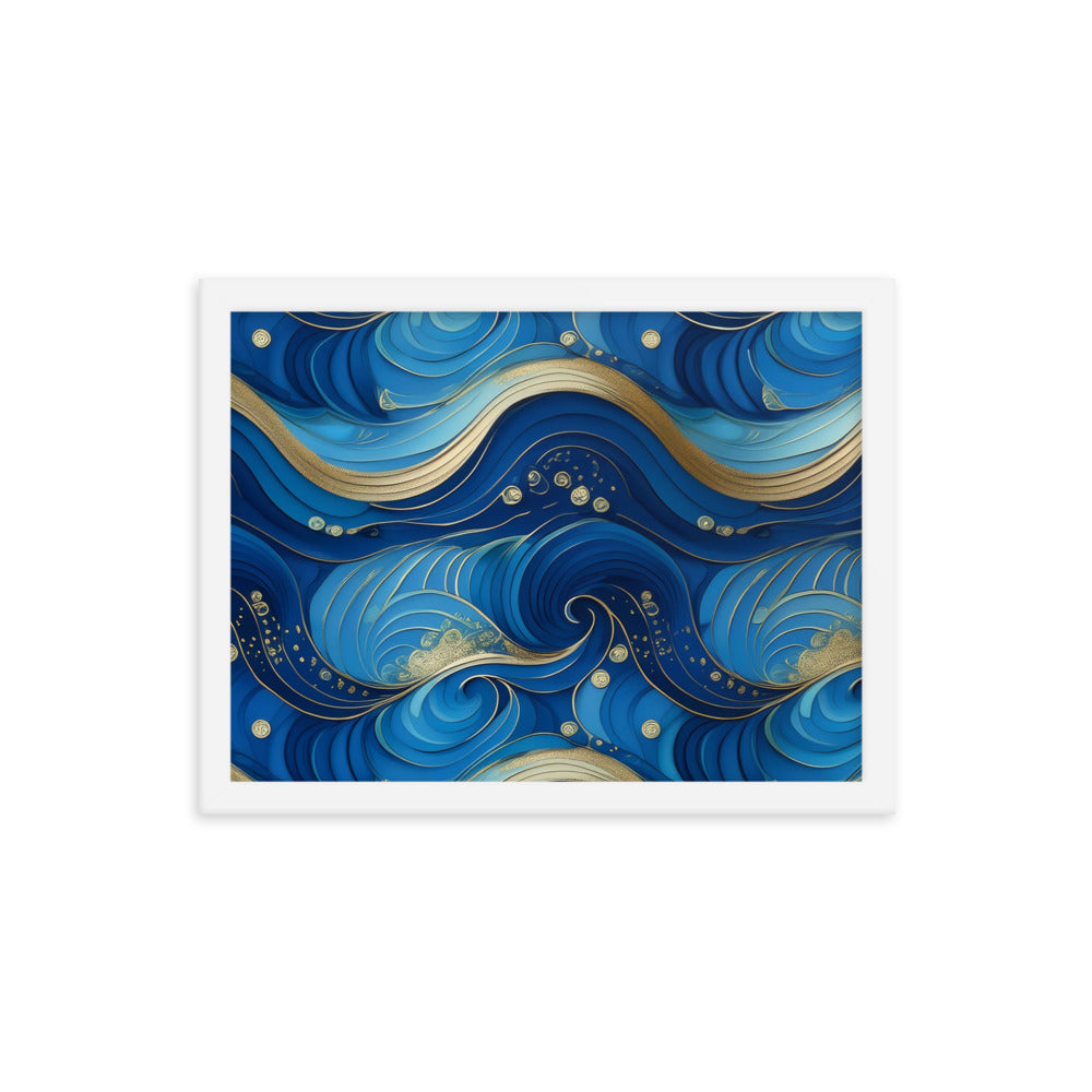 Blue and Gold Waves - Framed poster