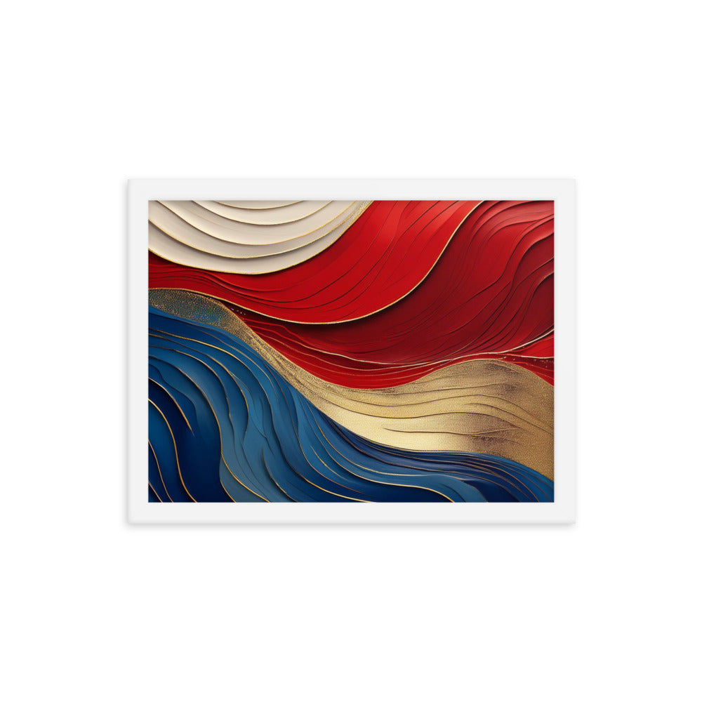 Red, White, Blue, and Gold Waves - Framed poster