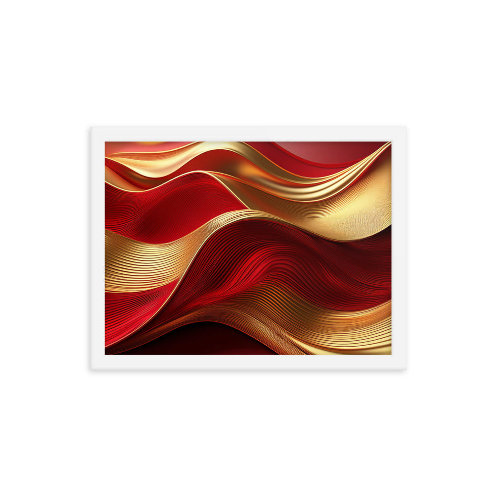 Red and Gold Waves - Framed poster