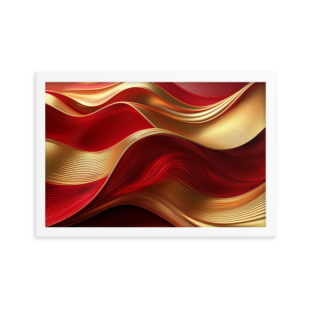 Red and Gold Waves - Framed poster