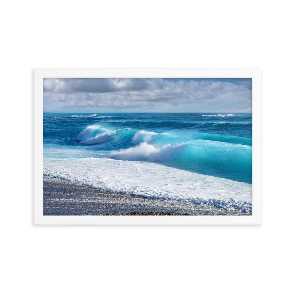 Black Sand Beach Waves - Framed poster