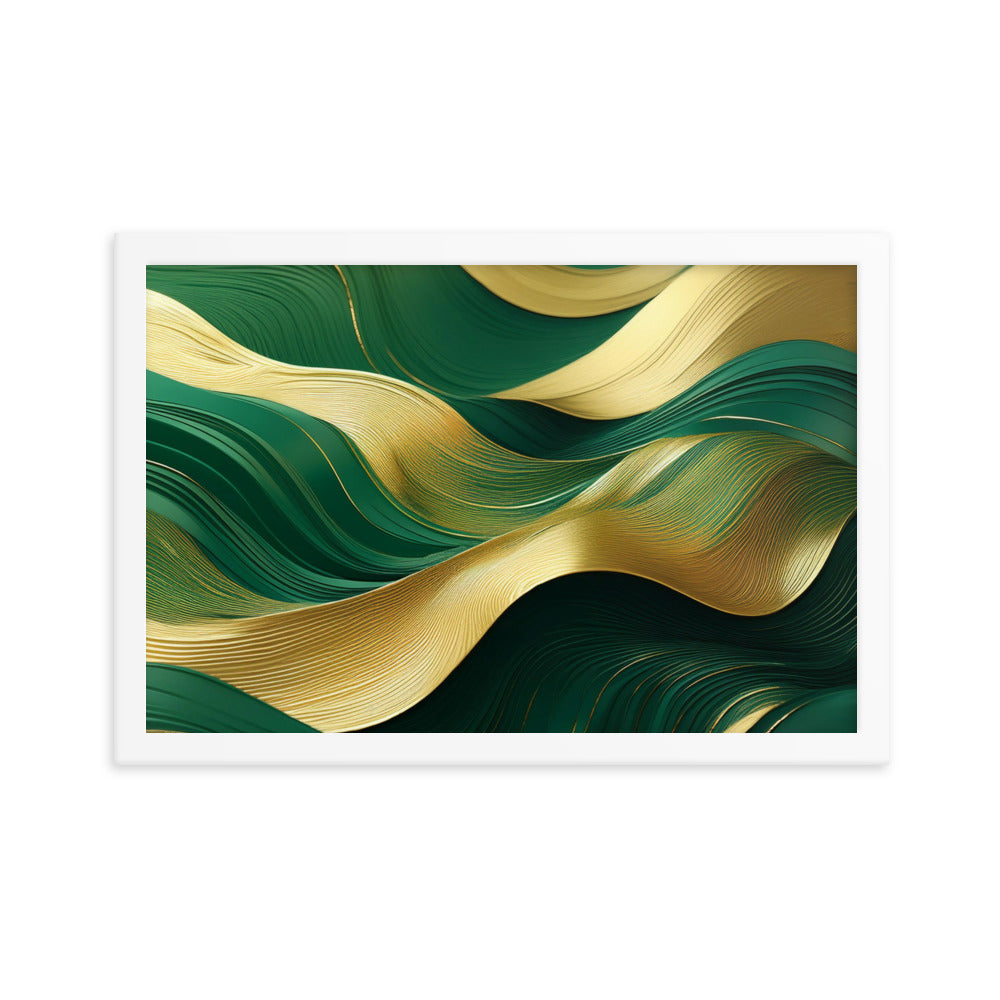 Green and Gold Waves - Framed poster