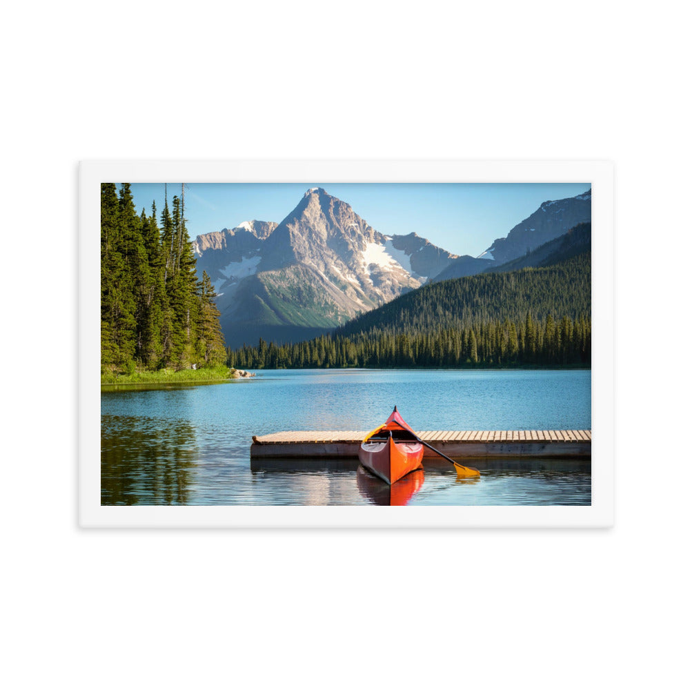 Mountain Lake Canoe - Framed poster