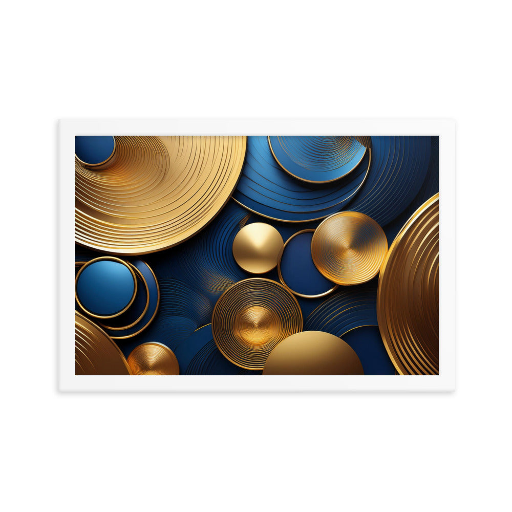 Blue and Gold Circles - Framed poster