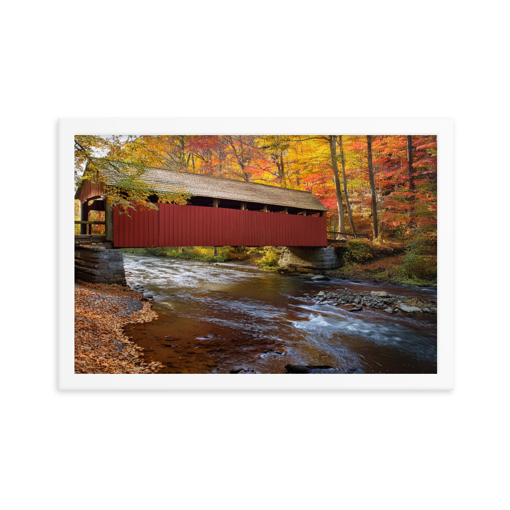 Autumn Covered Bridge - Framed poster