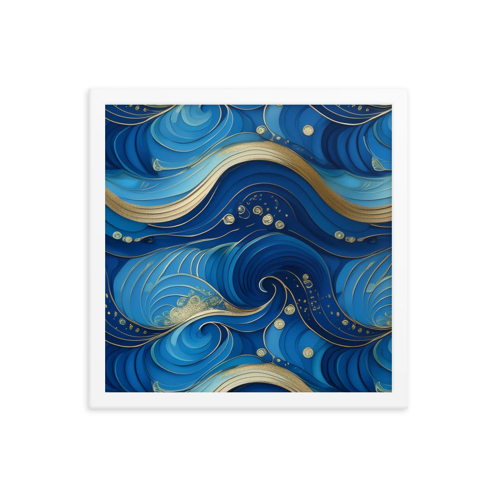 Blue and Gold Waves - Framed poster