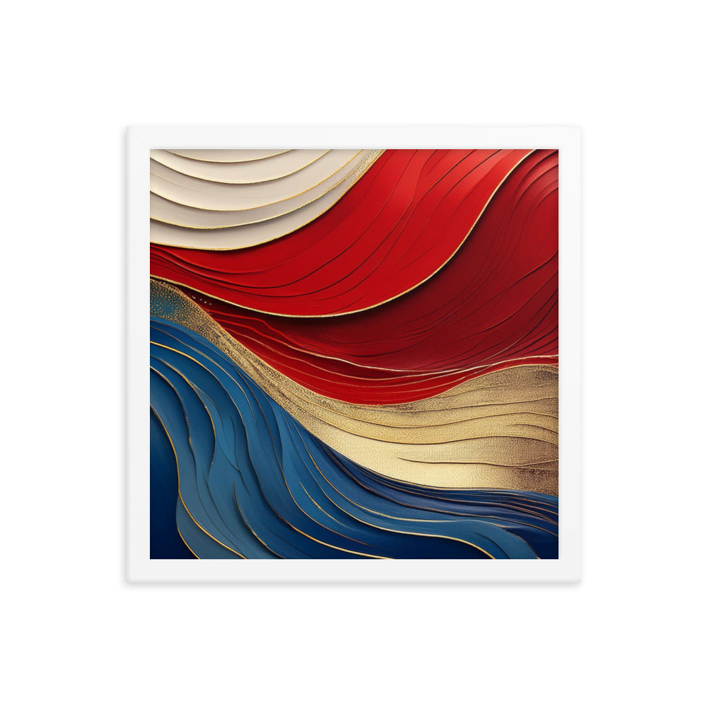 Red, White, Blue, and Gold Waves - Framed poster