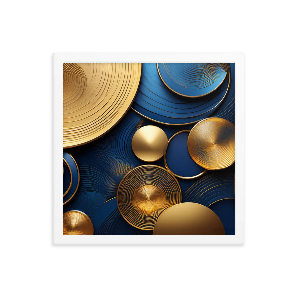 Blue and Gold Circles - Framed poster