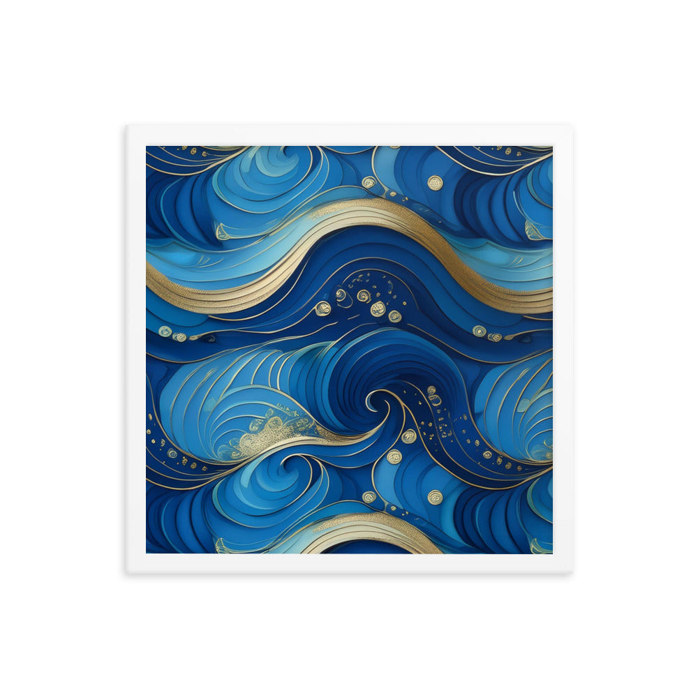 Blue and Gold Waves - Framed poster