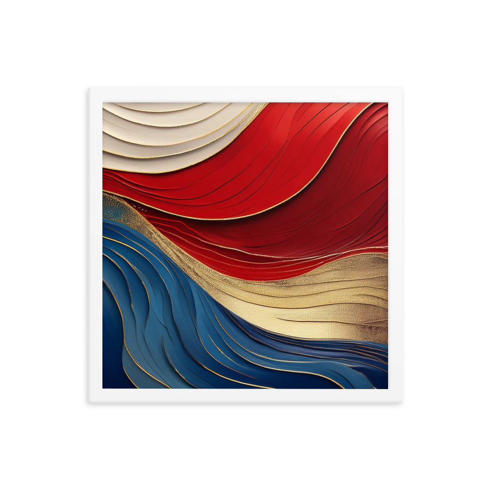 Red, White, Blue, and Gold Waves - Framed poster