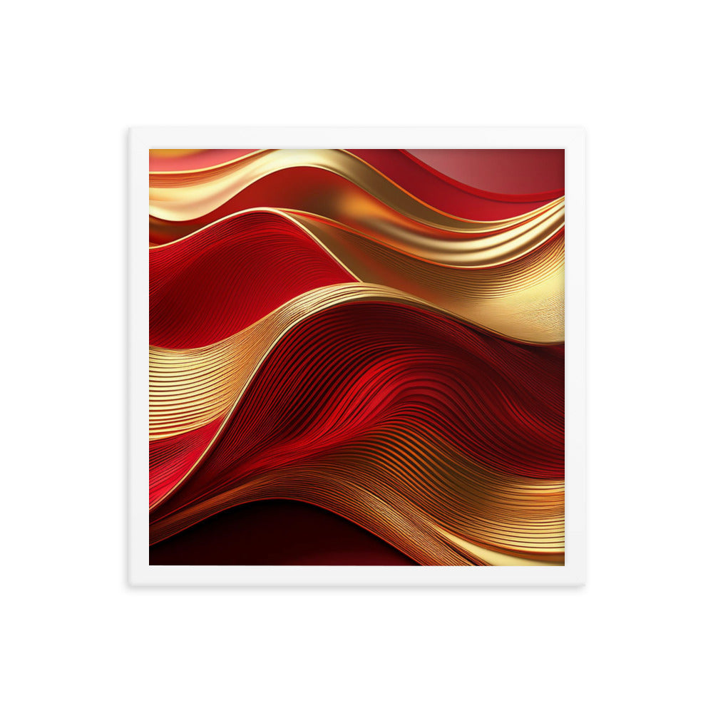 Red and Gold Waves - Framed poster