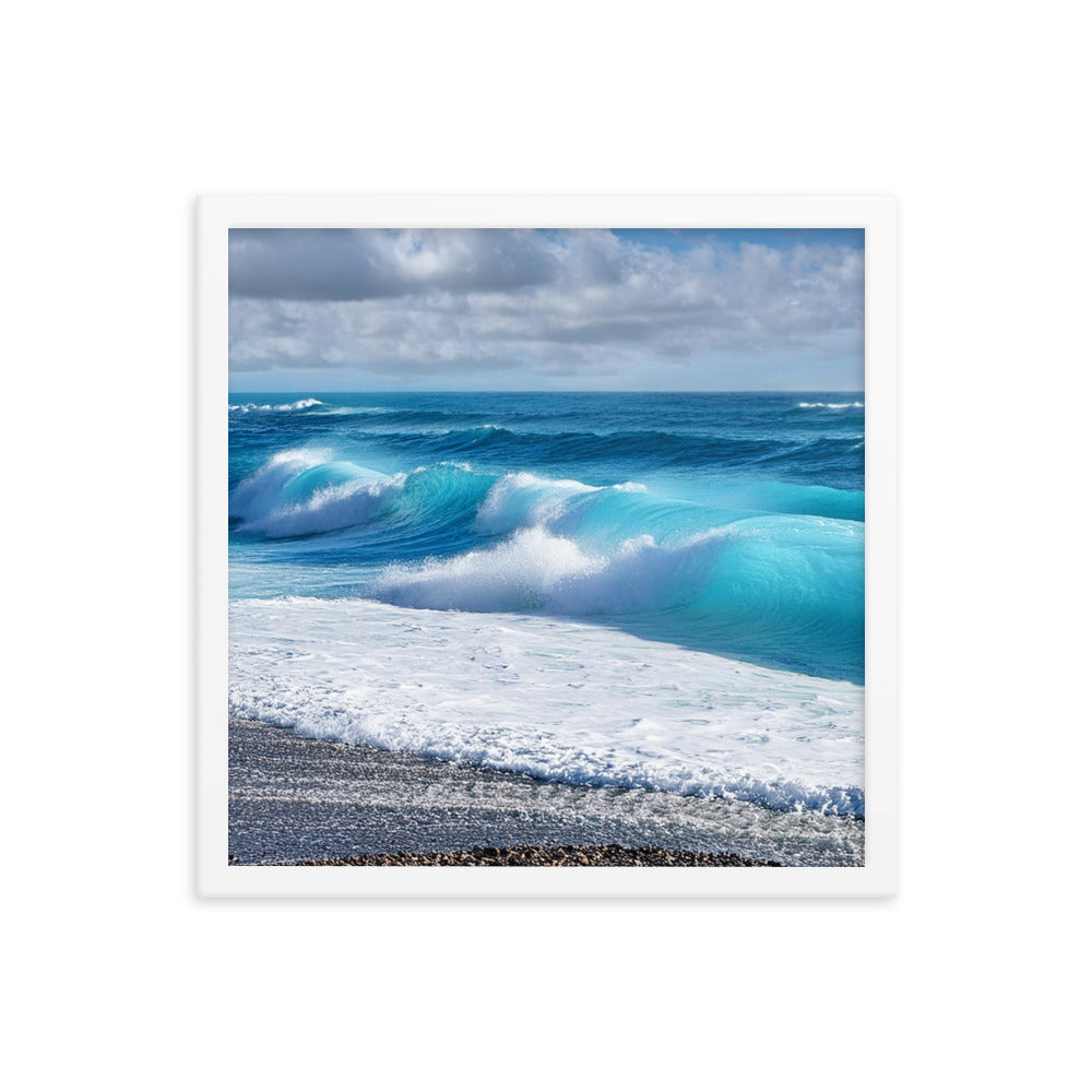 Black Sand Beach Waves - Framed poster