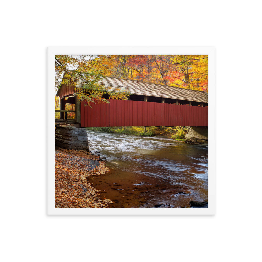 Autumn Covered Bridge - Framed poster