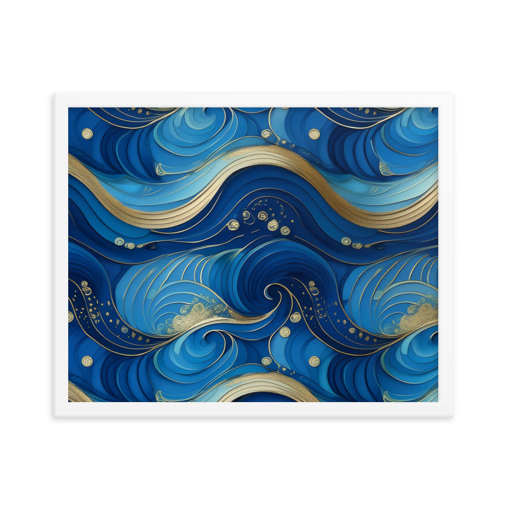 Blue and Gold Waves - Framed poster