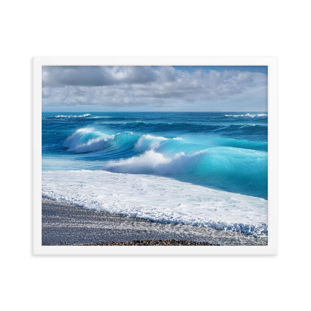 Black Sand Beach Waves - Framed poster