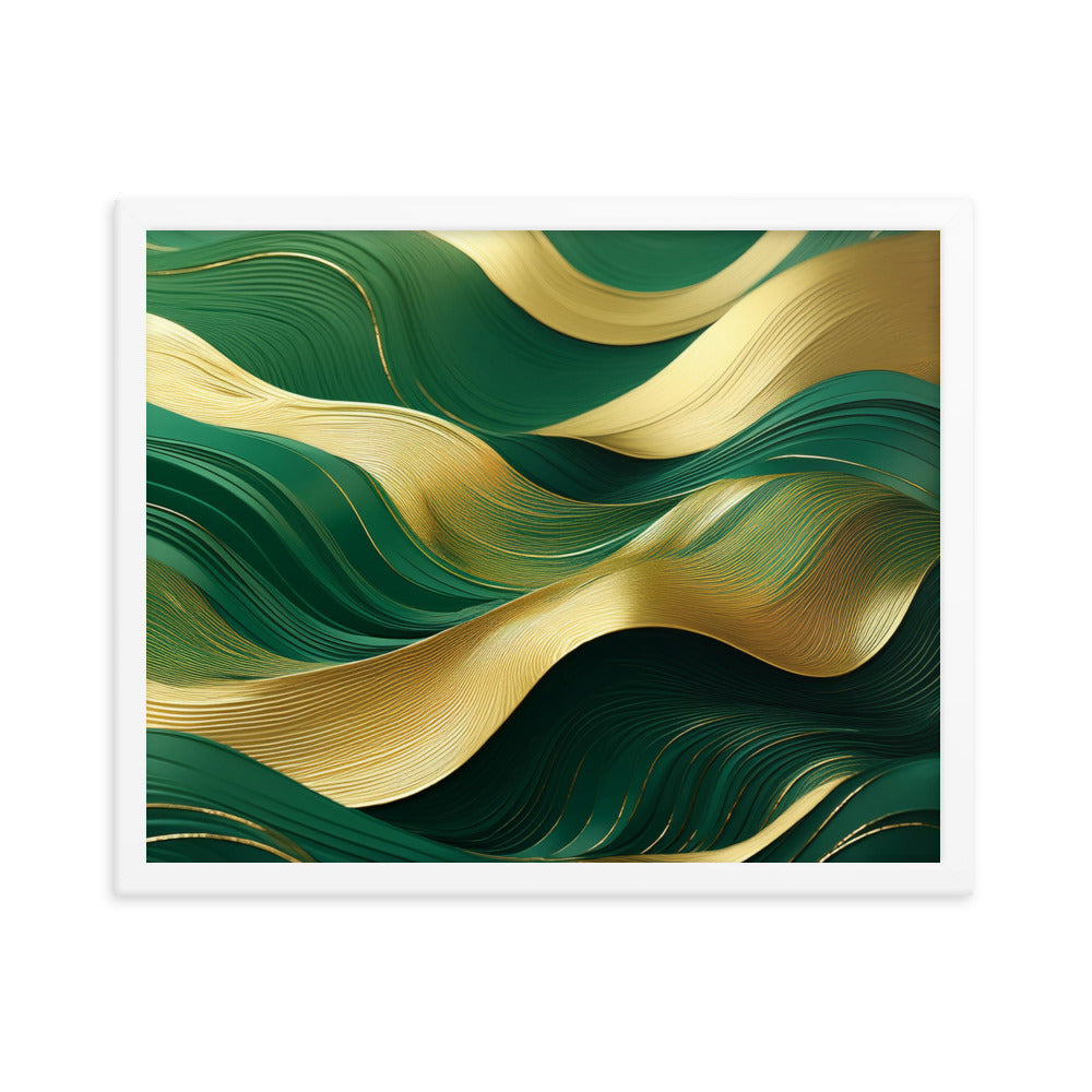 Green and Gold Waves - Framed poster