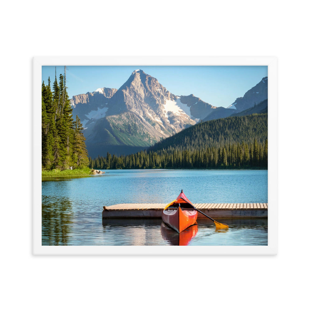 Mountain Lake Canoe - Framed poster