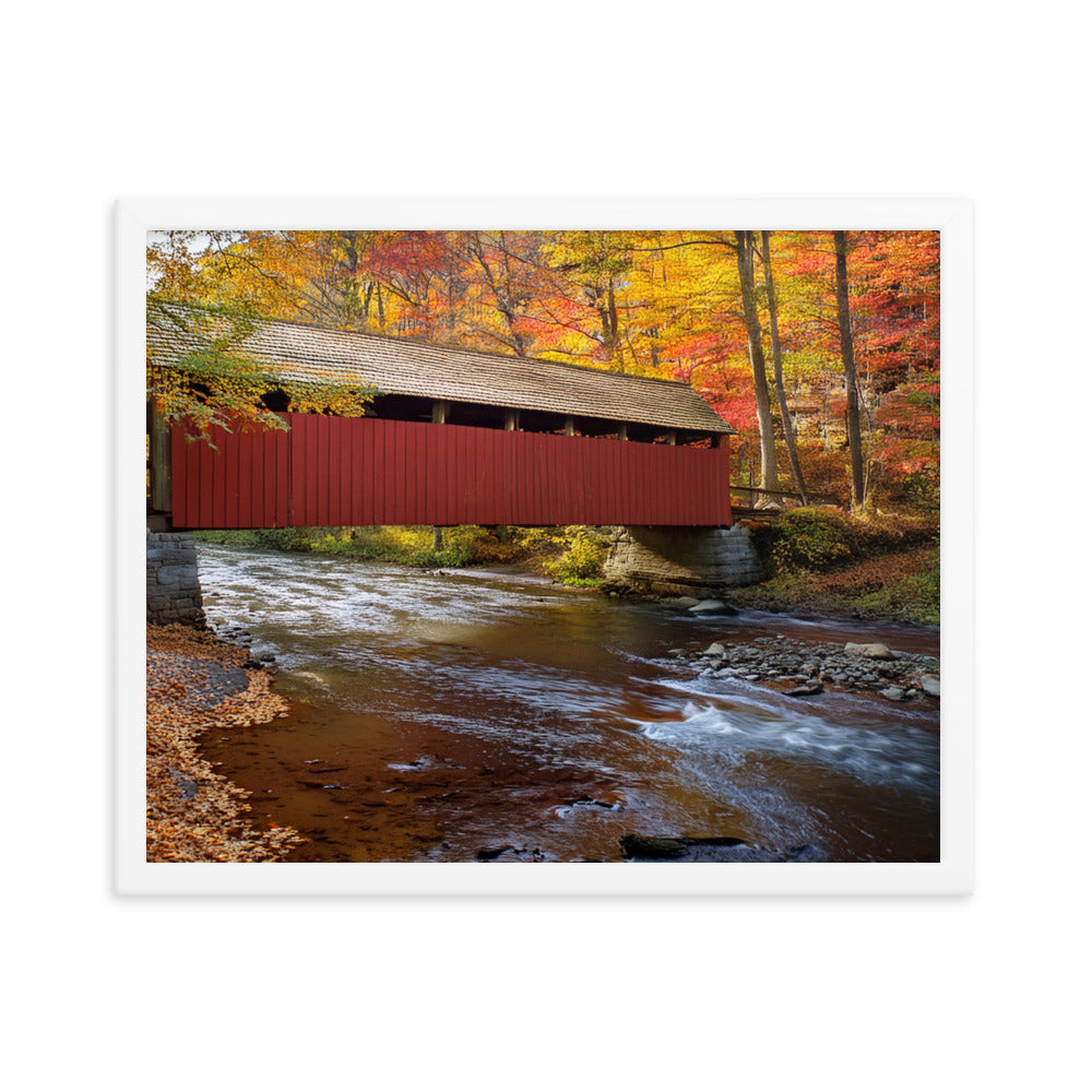 Autumn Covered Bridge - Framed poster