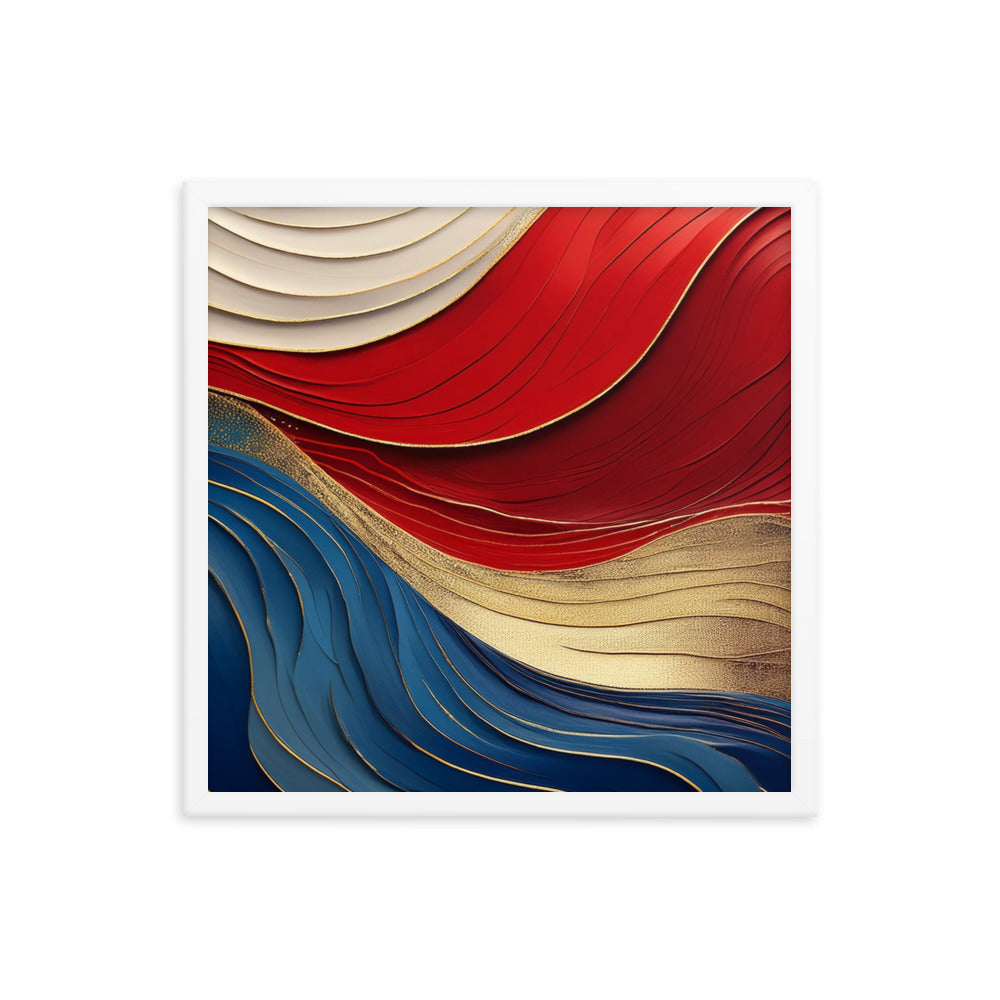 Red, White, Blue, and Gold Waves - Framed poster