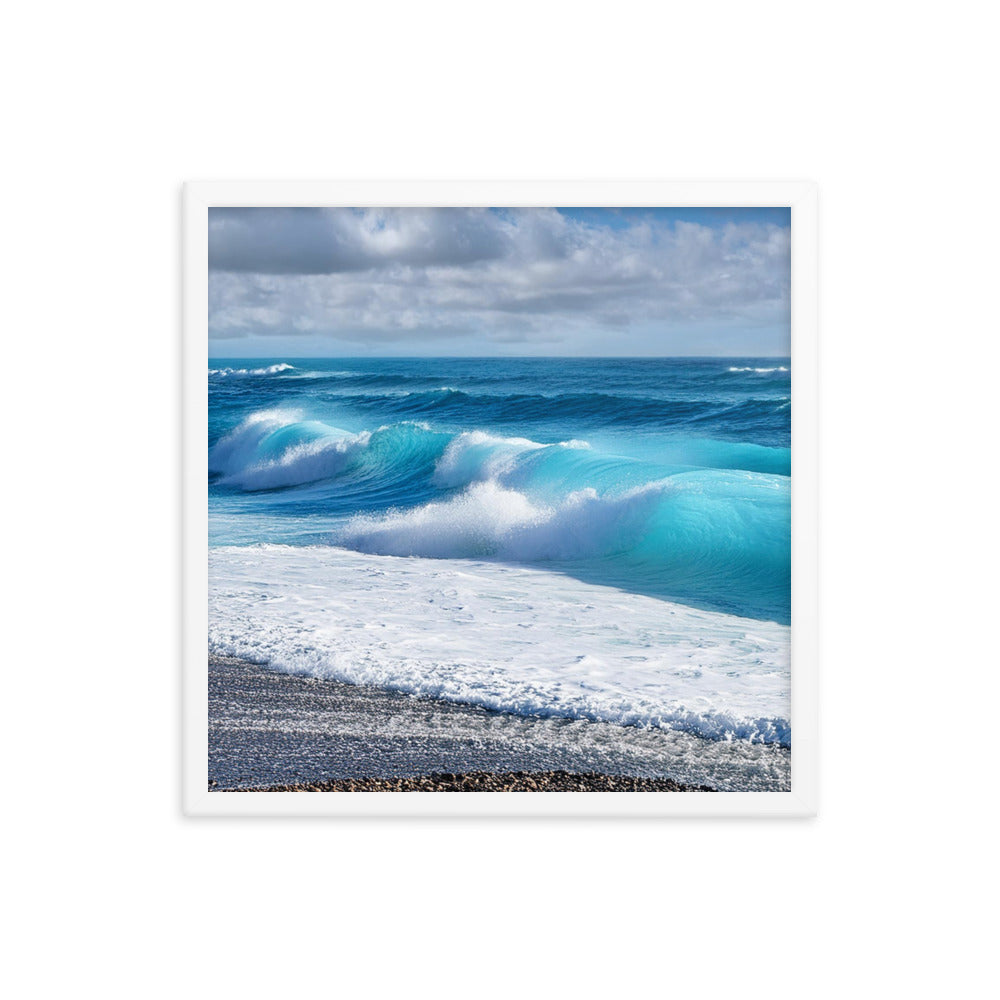 Black Sand Beach Waves - Framed poster