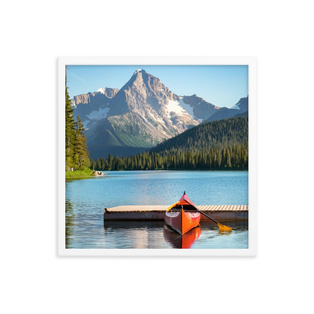 Mountain Lake Canoe - Framed poster