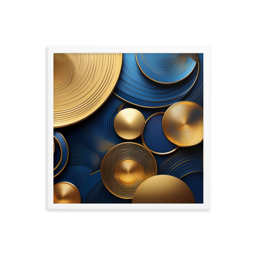 Blue and Gold Circles - Framed poster