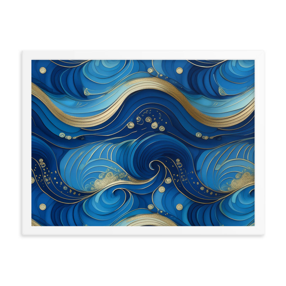 Blue and Gold Waves - Framed poster