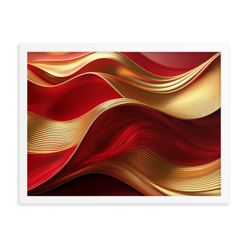 Red and Gold Waves - Framed poster