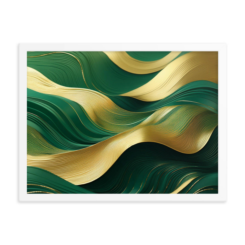 Green and Gold Waves - Framed poster