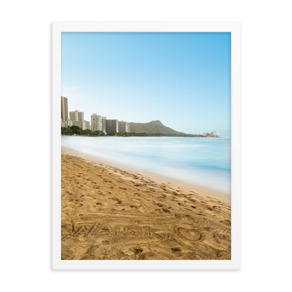 Waikiki Written In the Sand - Framed poster