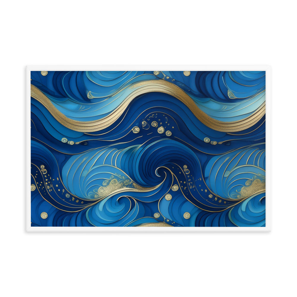 Blue and Gold Waves - Framed poster