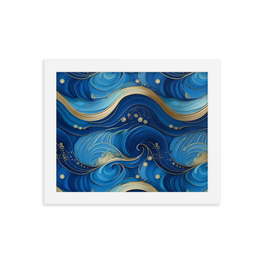 Blue and Gold Waves - Framed poster