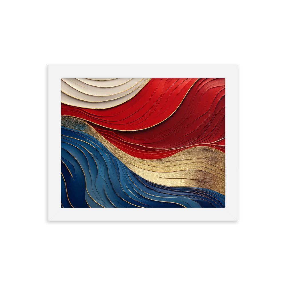 Red, White, Blue, and Gold Waves - Framed poster