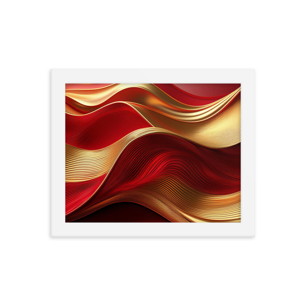 Red and Gold Waves - Framed poster