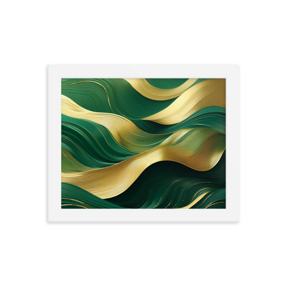 Green and Gold Waves - Framed poster