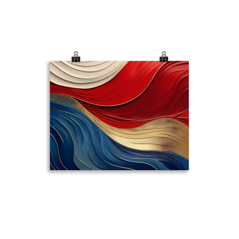 Red, White, Blue, and Gold Waves - Poster