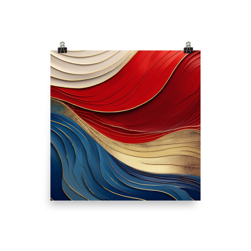 Red, White, Blue, and Gold Waves - Poster