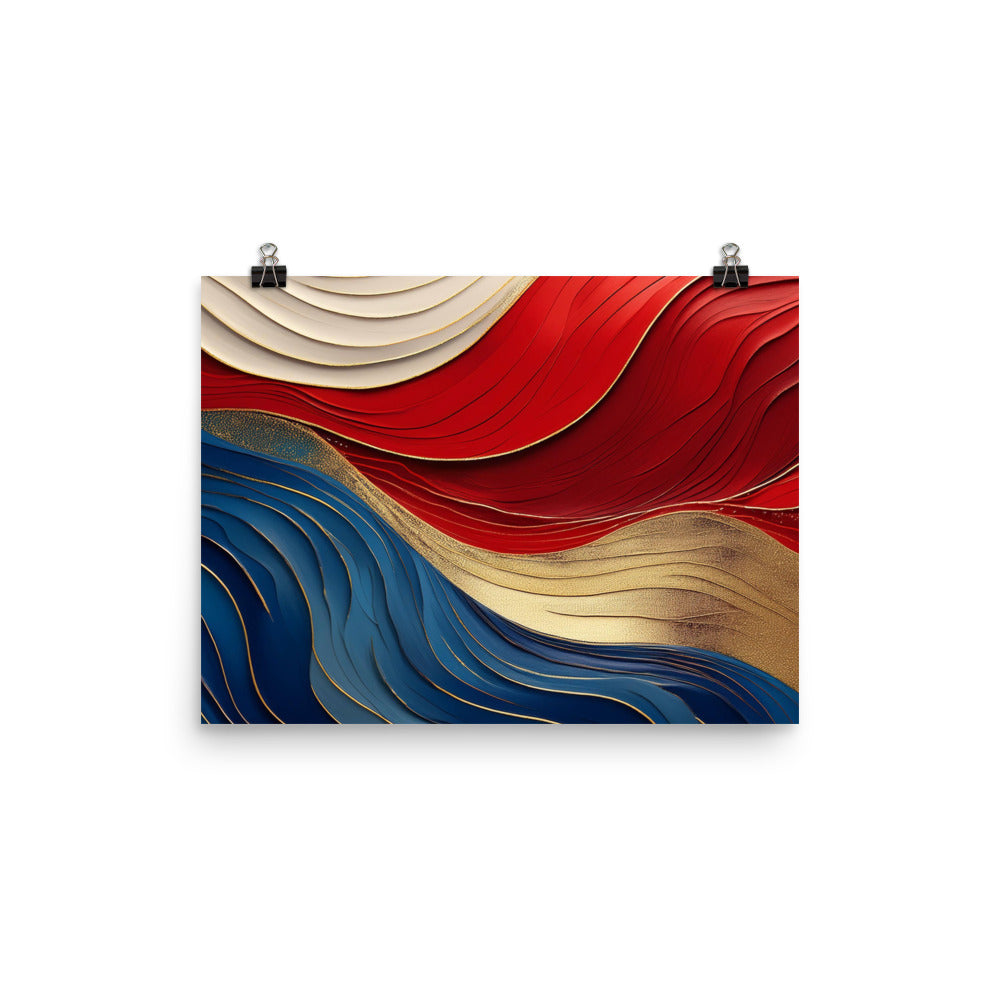 Red, White, Blue, and Gold Waves - Poster