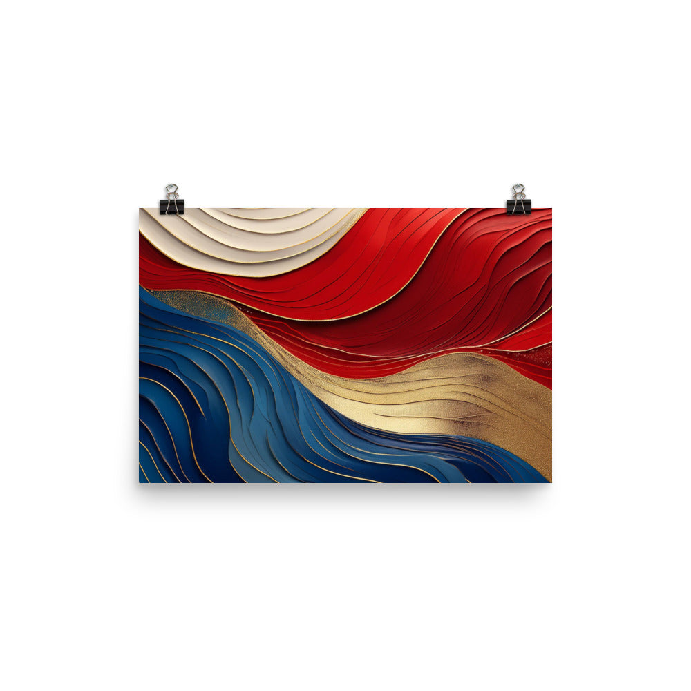 Red, White, Blue, and Gold Waves - Poster