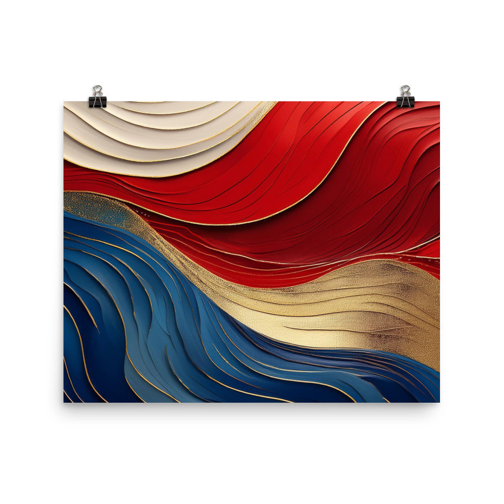 Red, White, Blue, and Gold Waves - Poster