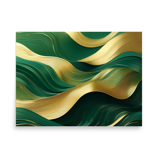 Green and Gold Waves - Poster