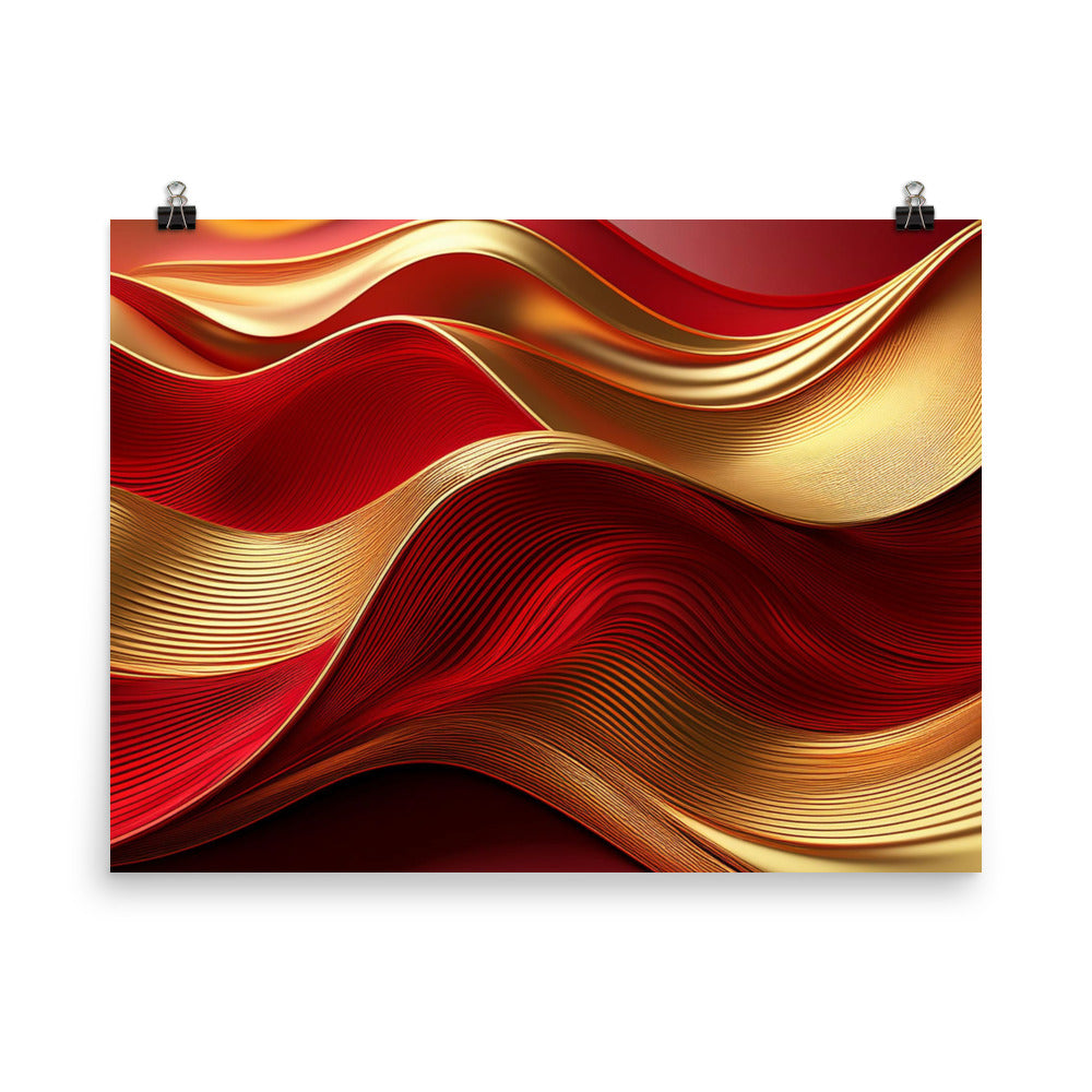 Red and Gold Waves - Poster