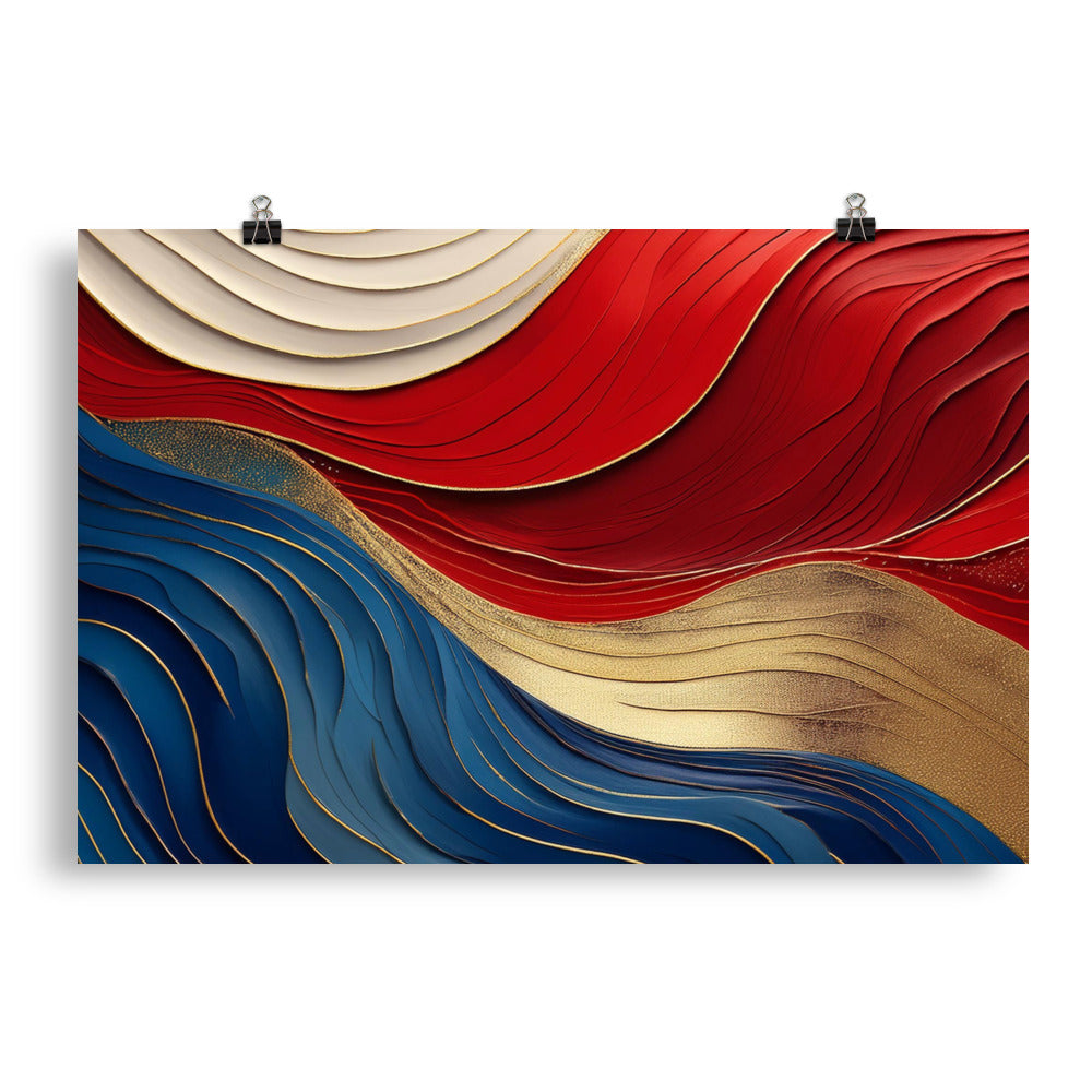 Red, White, Blue, and Gold Waves - Poster