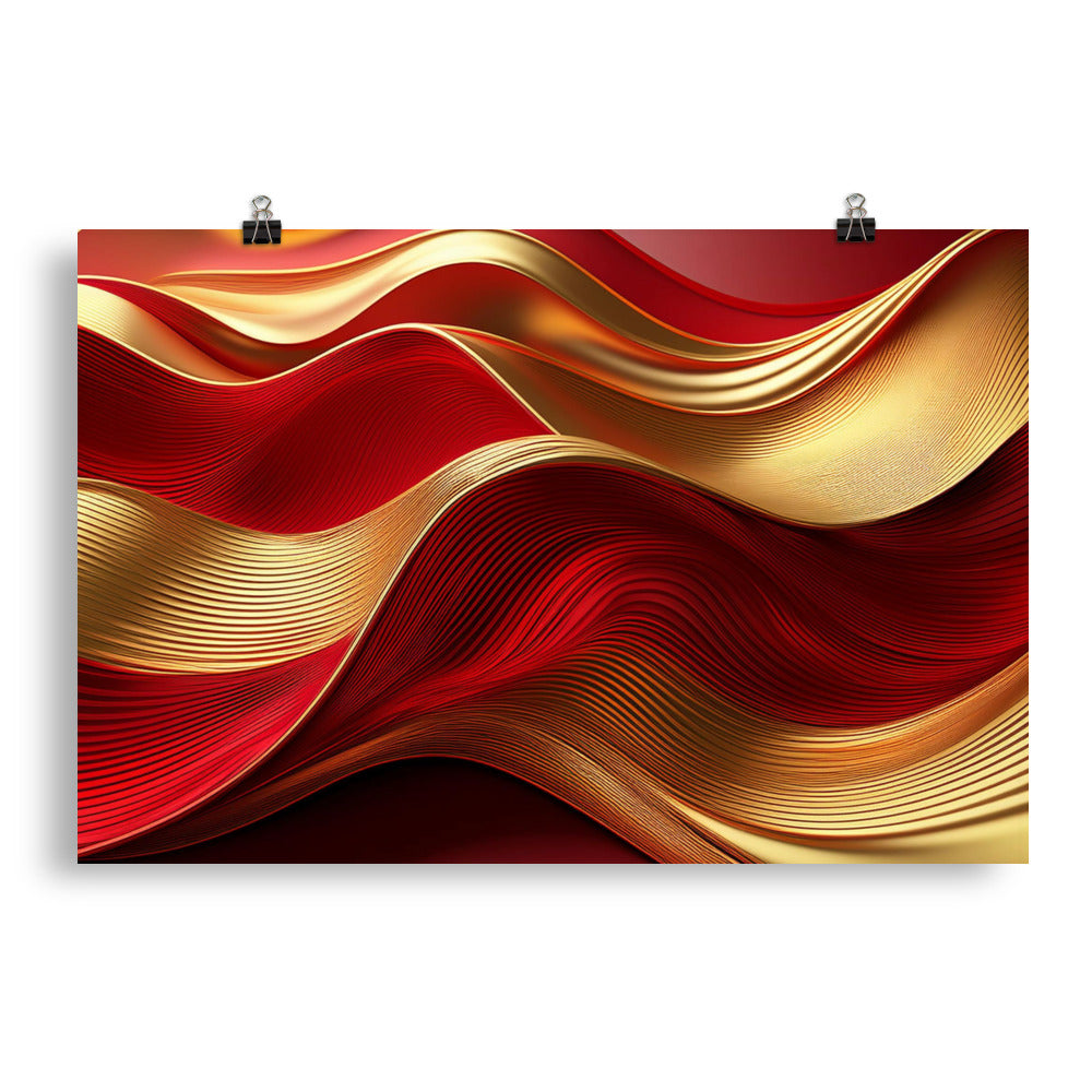 Red and Gold Waves - Poster