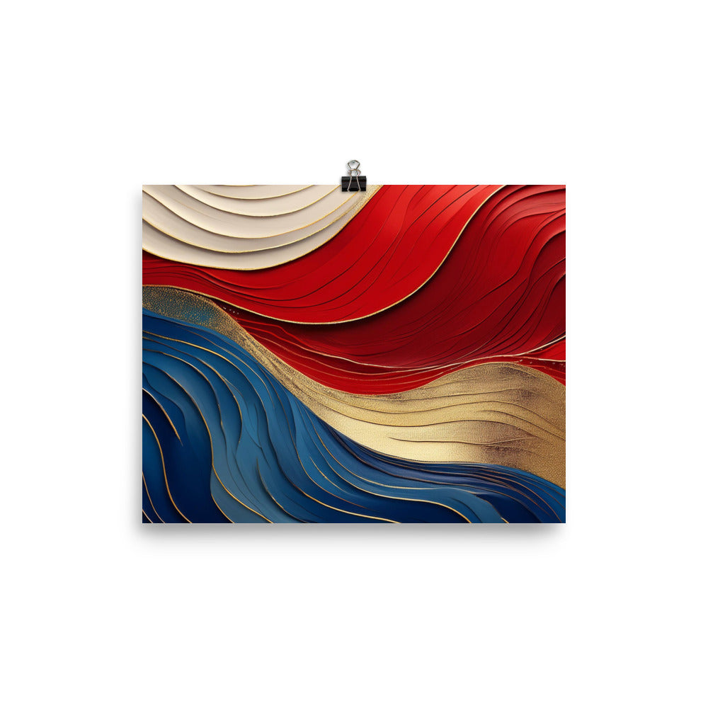 Red, White, Blue, and Gold Waves - Poster